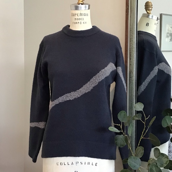 OAK + FORT Sweaters - 🎀 Oak + Fort Textured Navy Sweater Grey Stripe